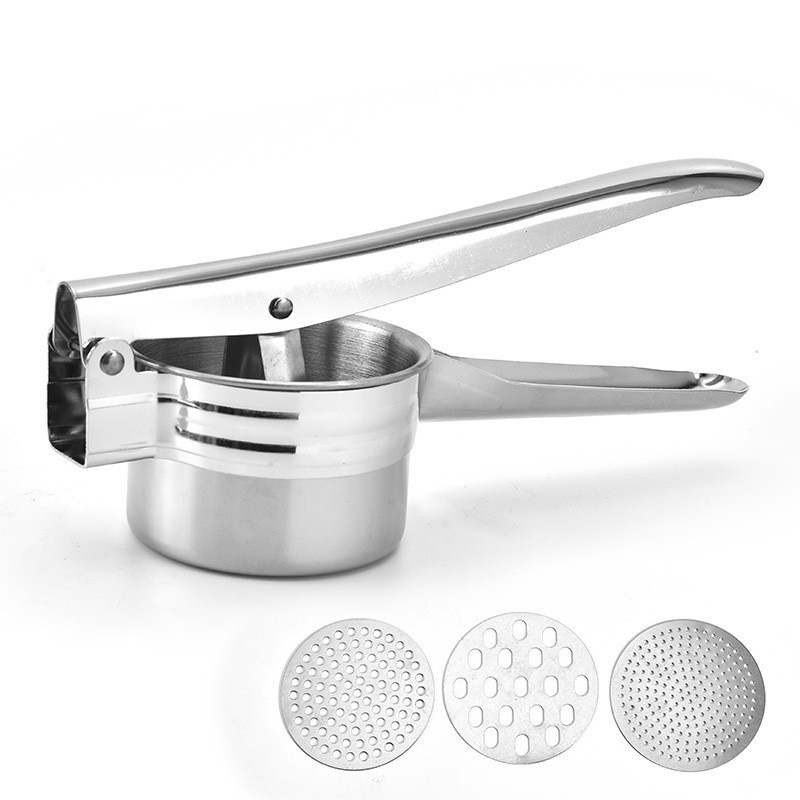 Stainless Steel potato press Potato Masher  Fruit and Vegetables Press with 3 Removable and Interchangeable Discs, potato press