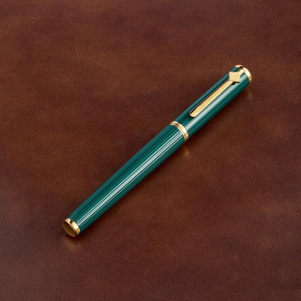 British Racing Green Striped Fountain Pen Retro Executive Calligraphy Pen with Diamond Clip & Gold Accent