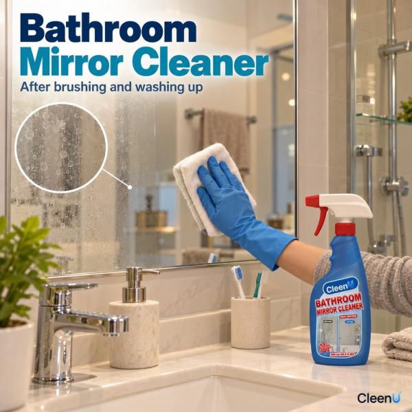 CleenU Bathroom Mirror and Glass Cleaner Spray 500ml - P007