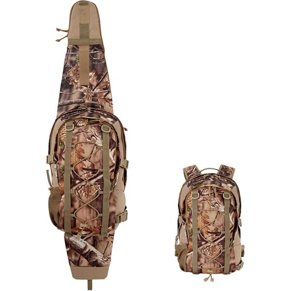 AUSCAMOTEK Camouflage Hunting Backpack with Rifle Scabbard Camo Hunter Gun-carry Pack Shotgun Case Woodland Brown