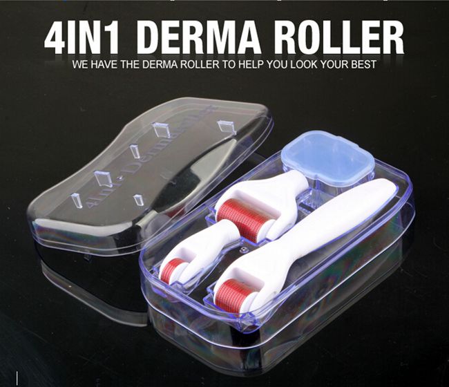 4 in 1 Skin Micro Needling Derma Rollers Kit with Ultraviolet Disinfection Container and Travel Case, 